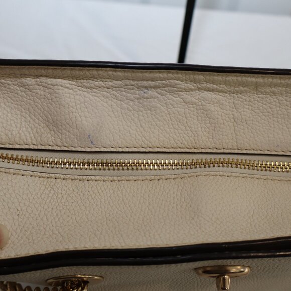 Coach Turnlock Chain Tote 27 White Leather Black Interior Gold Hardware 57107 - Picture 5 of 13